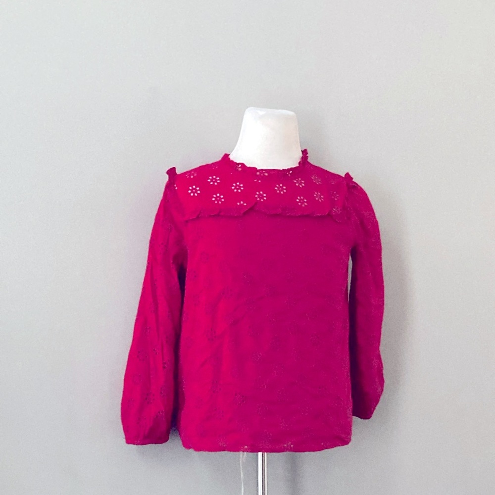 J.CREW Magenta Pink Eyelet Lace Blouse High Neck Edwardian